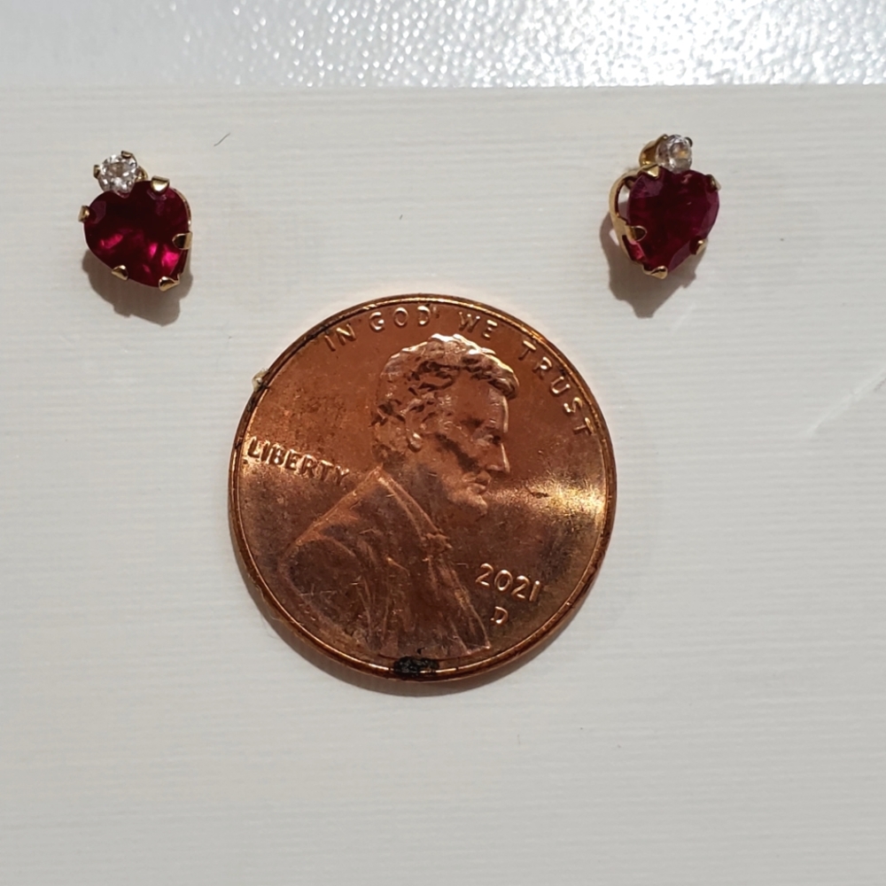 10K Yellow GoldβRuby Diamond Stud Earrings - Picture 2 of 6